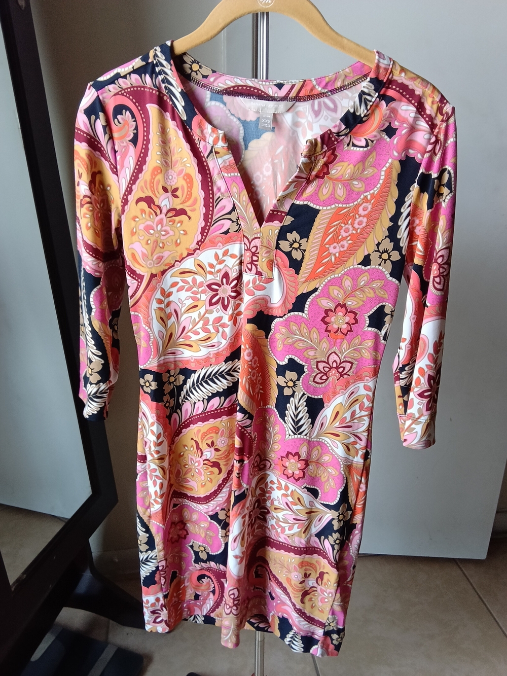 Banana Republic Pink and Black Paisley Long-Sleeve Shift Dress